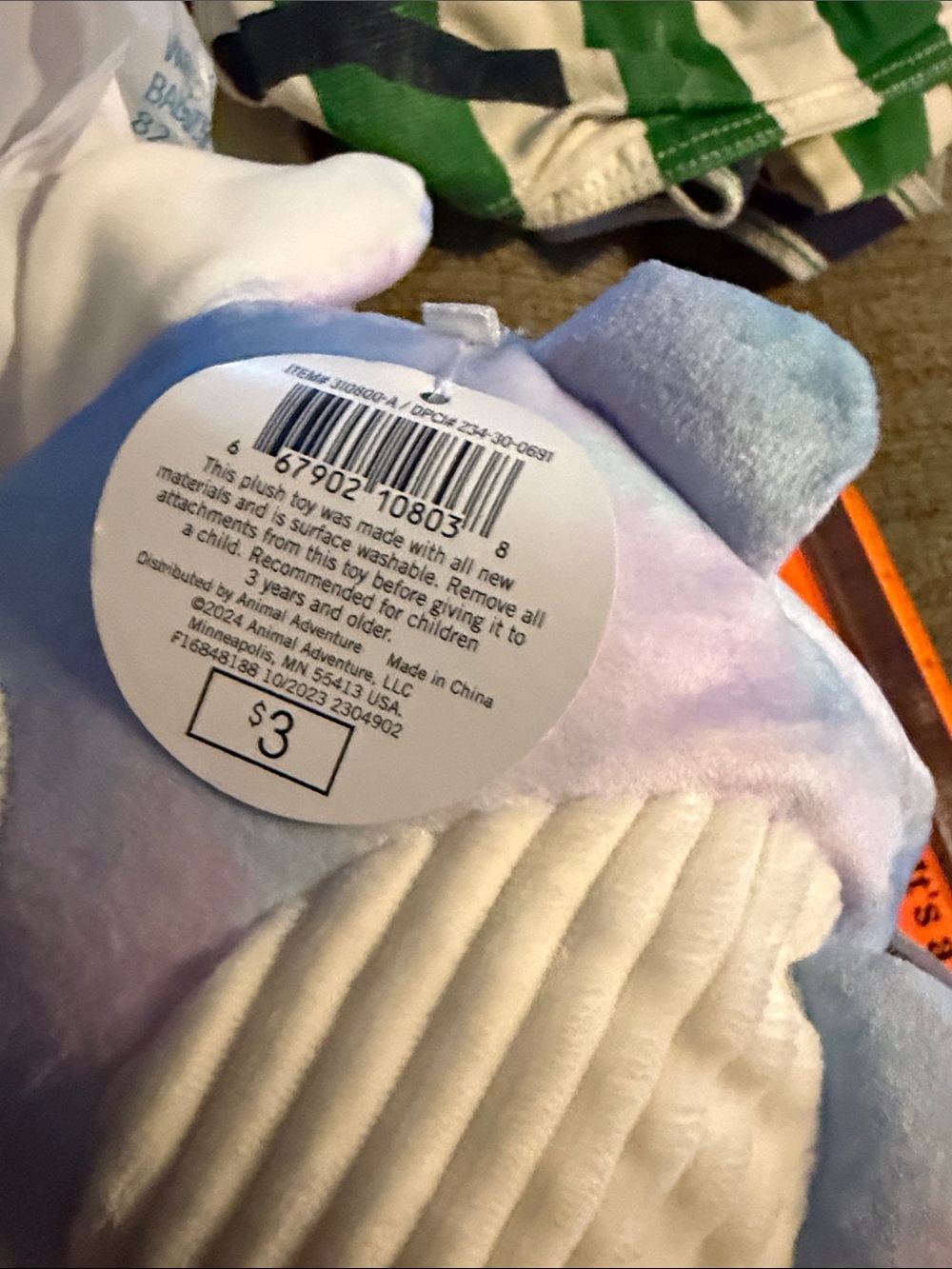 Plush Stuffed Bunny Animal Tie- Dyed -Soft Cuddly Toy - Picture 6 of 7